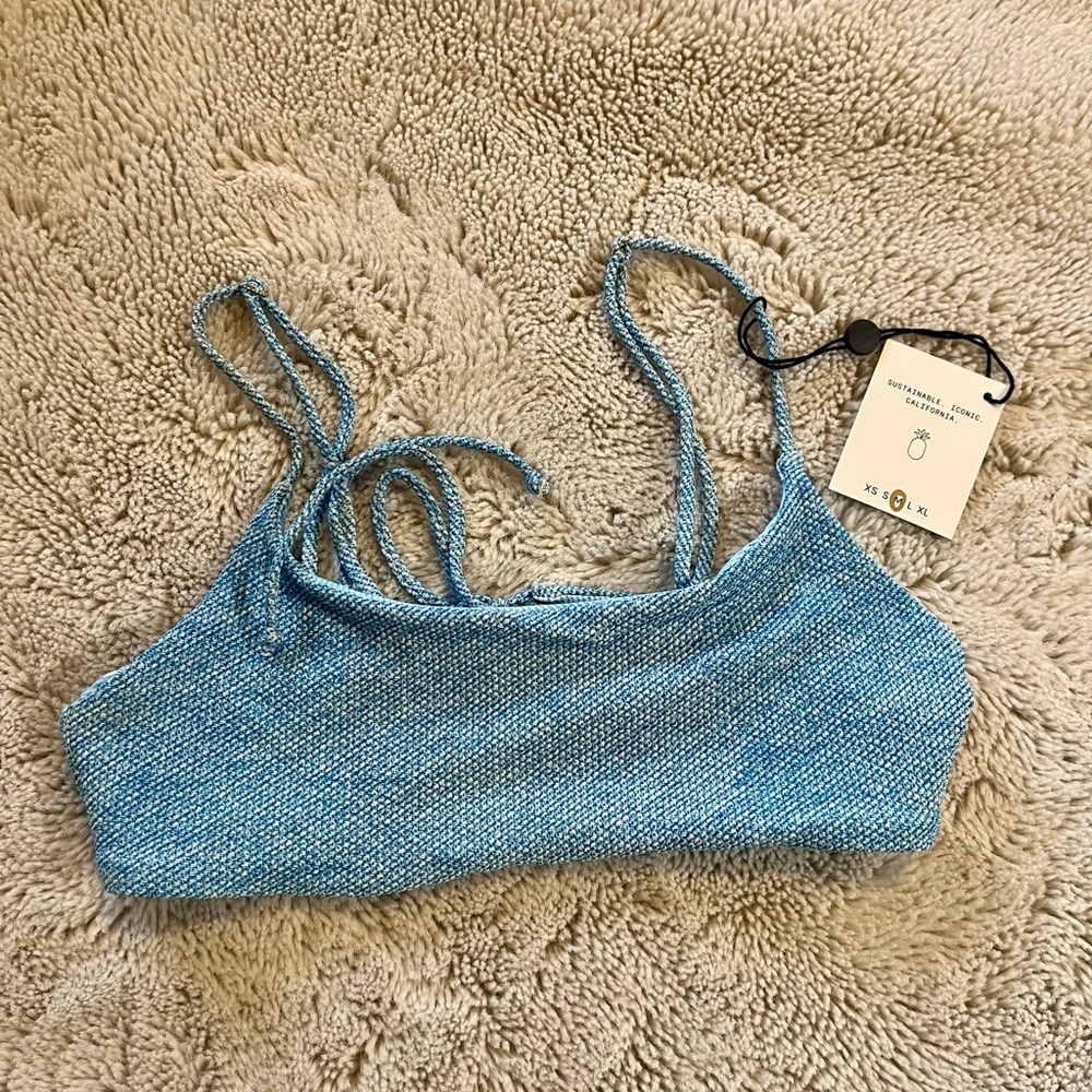 Skatie Blue Textured Bikini Top
